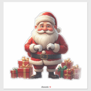 Pegatina Papá Noel alegre con regalos y saco
