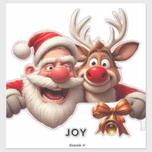 Pegatina Papá Noel de dibujos animados festivos y renos