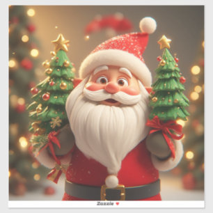 Pegatina Papá Noel festivo sosteniendo un árbol de Navidad