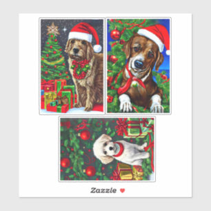 Pegatina Papá Noel Navidades de Perros Cachorros Animales A