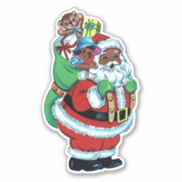 Pegatina Papá Noel negro con juguetes