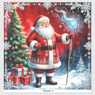 Pegatina Papá Noel sosteniendo un bastón mágico