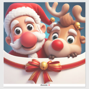 Pegatina Papá Noel y reno de dibujos animados festivos