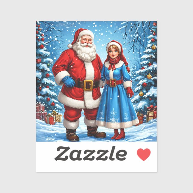 Pegatina Papá Noel y Snow Maiden (Hoja)