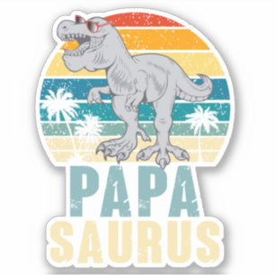 Pegatina Papasaurio Dinosaurio Atardecer Tropical Retro Pap
