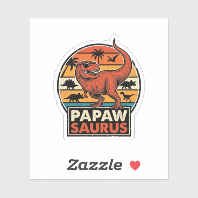 Pegatina Papawsaurus Diseño Vectorial Retro Dinosaurio Atar (Hoja)
