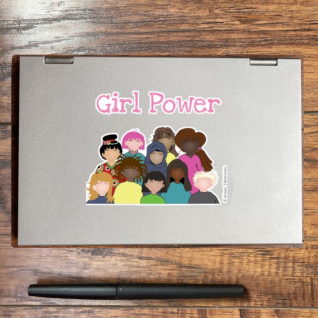 Pegatina Papel adhesivo de chica poder (Girl power vinyl sticker . )