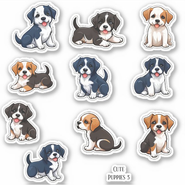 Pegatina Papel de carta con stickers de cachorros adorables (Anverso)