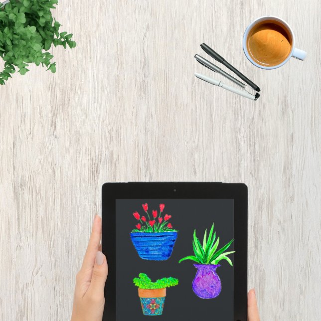 Pegatina Paquete Botánico de Plantas Potadas de Acuarela (Subido por el creador)