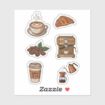 Paquete de Stickers de Cafetería Estética