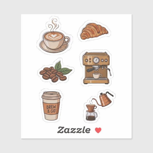 Pegatina Paquete de Stickers de Cafetería Estética (Hoja)
