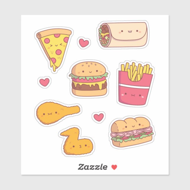 Pegatina Paquete de Stickers de Comida Rápida Adorable (Hoja)