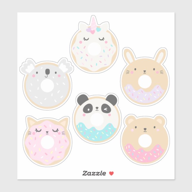 Pegatina Paquete de Stickers de Donut de Animalito Kawaii A (Hoja)