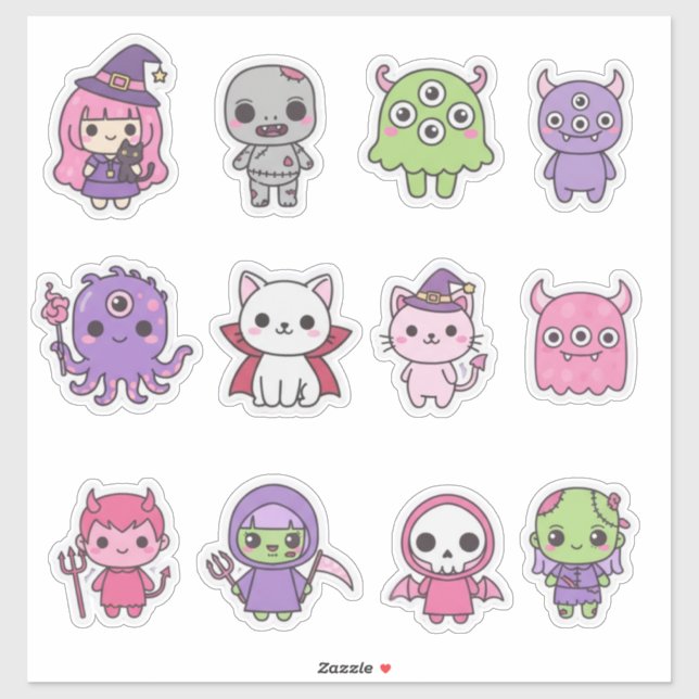 Pegatina Paquete de Stickers de Monstruos Kawaii Pastel Mas (Hoja)