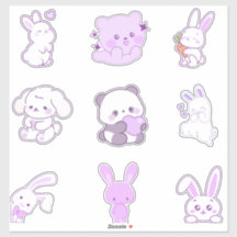 Paquete de Stickers de Panda Conejo Morado Pastel