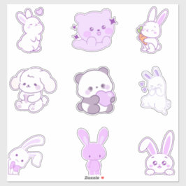 Pegatina Paquete de Stickers de Panda Conejo Morado Pastel 