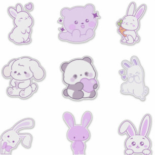 Pegatina Paquete de Stickers de Panda Conejo Morado Pastel