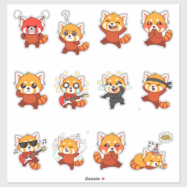 Pegatina Paquete de Stickers de Panda Rojo Adorable — Expre (Hoja)