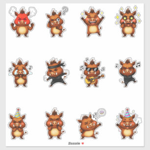 Pegatina Paquete de Stickers de Personaje de Jabalí Lindo E