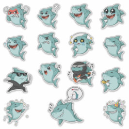 Pegatina Paquete de Stickers de Tiburón Emoji Adorable