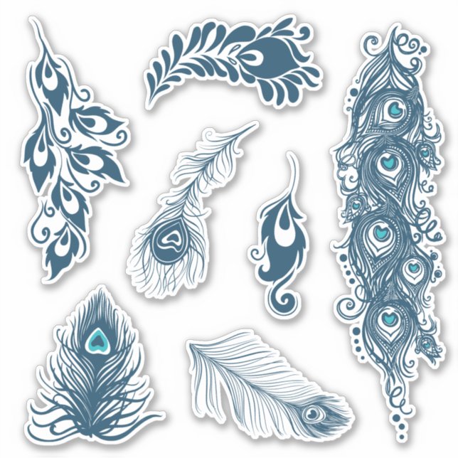 Pegatina Paquetes de pavo real azules estilizados Vinyl (Anverso)