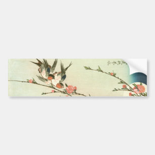 Pegatina Para Coche 桃 の 花 に 燕, 重 Peach Blossom y Swallow, Hiroshige