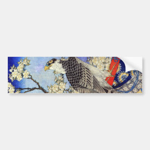 Pegatina Para Coche 桜にハヤブサ, halcón y flores de cerezo, Hokusai,