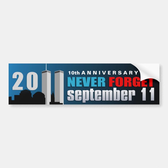 Pegatina Para Coche 11 de septiembre 9/11 10mo aniversario nunca (Frente)