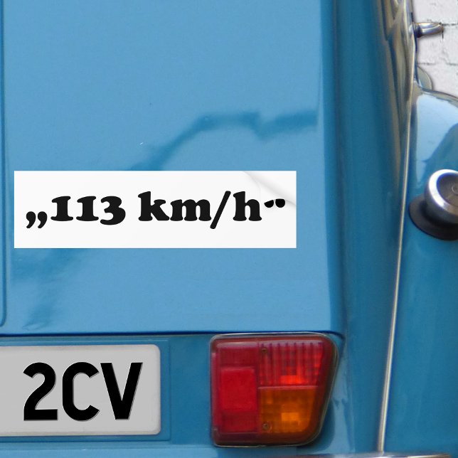 Pegatina Para Coche 2 CV 113 kmh Oldtimer Speedlimit Typography (2CV Bumper Sticker in White with minimalistic Text in Black)