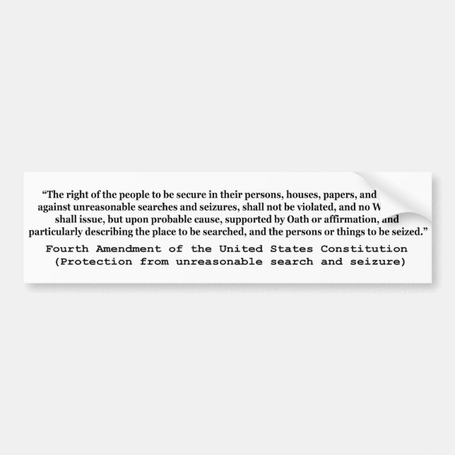 Pegatina Para Coche 4.ª enmienda de la Constitución de los Estados Uni (Frente)