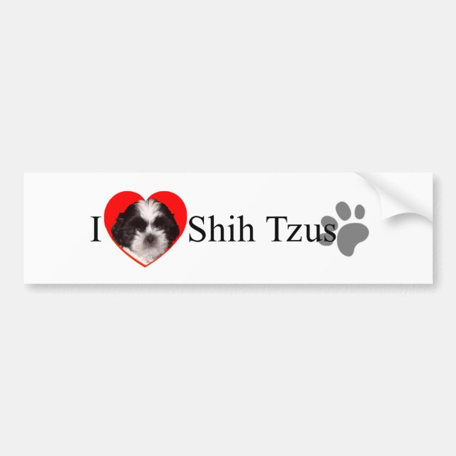 Pegatina Para Coche Adorable me encanta Shih Tzus Bumper Sticker (Frente)