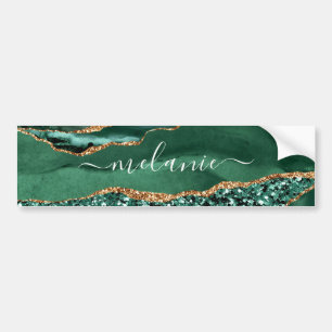 Pegatina Para Coche Agate Green Gold Purpurina Geode Marble Custom Nam