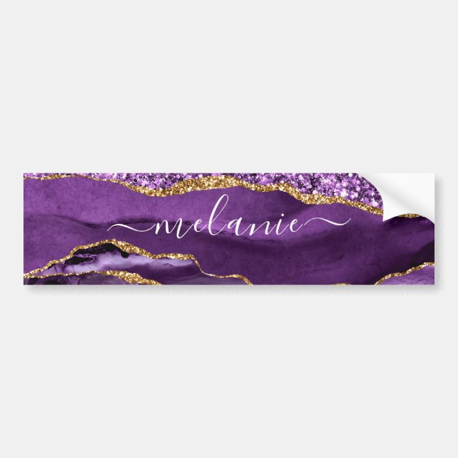 Pegatina Para Coche Agple violeta púrpura Purpurina de oro Geode Nombr (Frente)