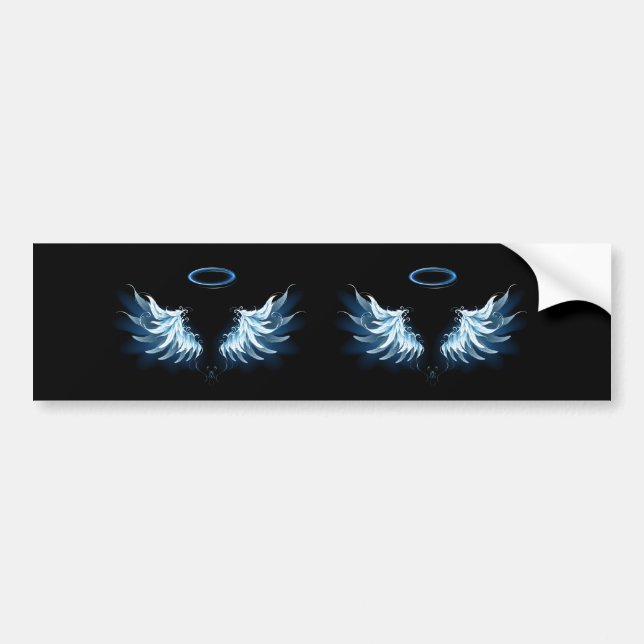 Pegatina Para Coche Alas del Ángel Azul brillante sobre fondo negro (Frente)