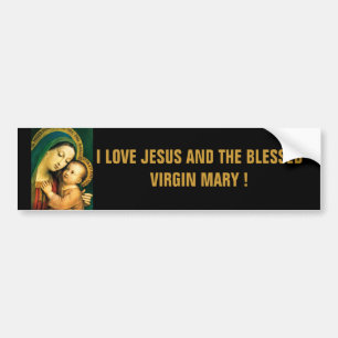 PEGATINA PARA COCHE ¡AMO A JESÚS Y A LA MARÍA VIRGEN BENDIDA!