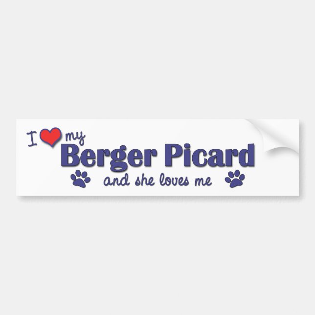 Pegatina Para Coche Amo a mi Berger Picard (el perro femenino) (Frente)