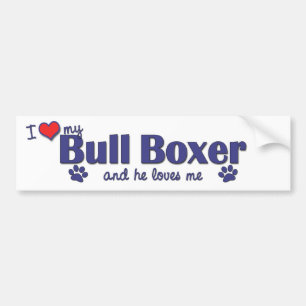Pegatina Para Coche Amo a mi boxeador de Bull (el perro masculino)