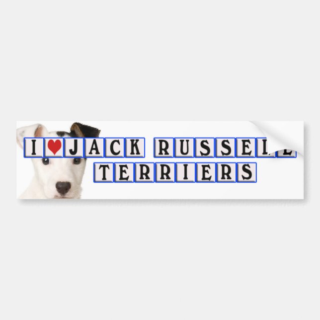 PEGATINA PARA COCHE AMO LOS TERRIERES DE JACK RUSSELL - BLOQUES (Frente)
