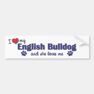 Pegatina Para Coche Amo mi bulldog inglés (el perro femenino)