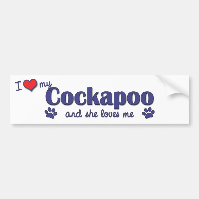 Pegatina Para Coche Amo mi Cockapoo (el perro femenino) (Frente)