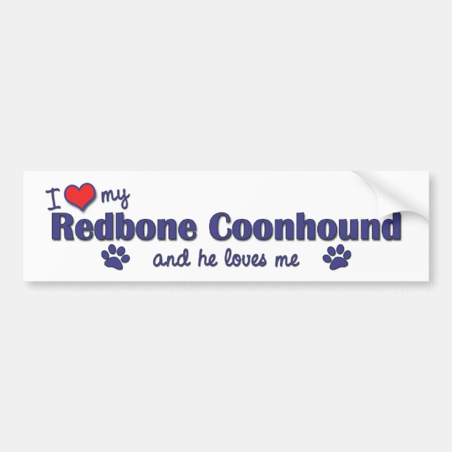 Pegatina Para Coche Amo mi Coonhound de Redbone (el perro masculino) (Frente)