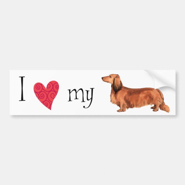 Pegatina Para Coche Amo mi Dachshund de pelo largo (Frente)