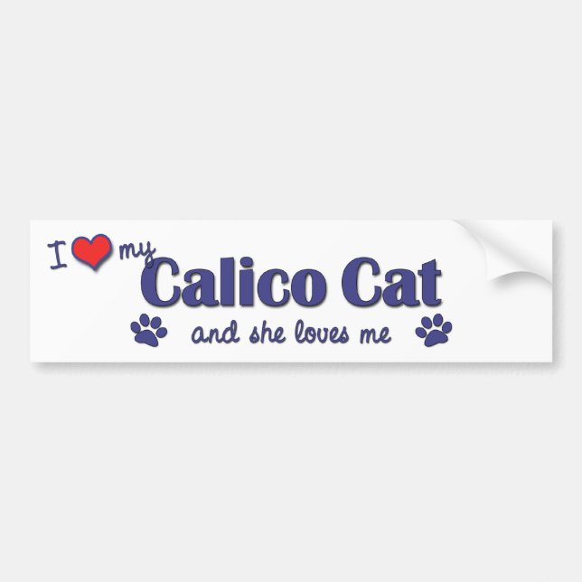 Pegatina Para Coche Amo mi gato de calicó (el gato femenino) (Frente)