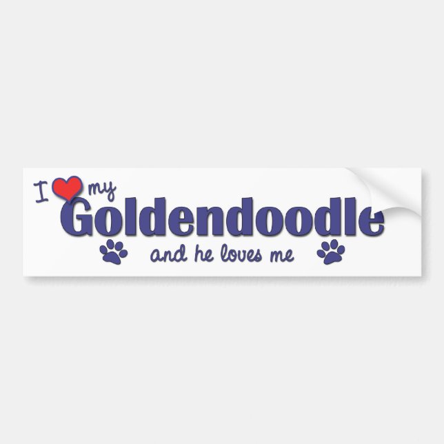 Pegatina Para Coche Amo mi Goldendoodle (el perro masculino) (Frente)