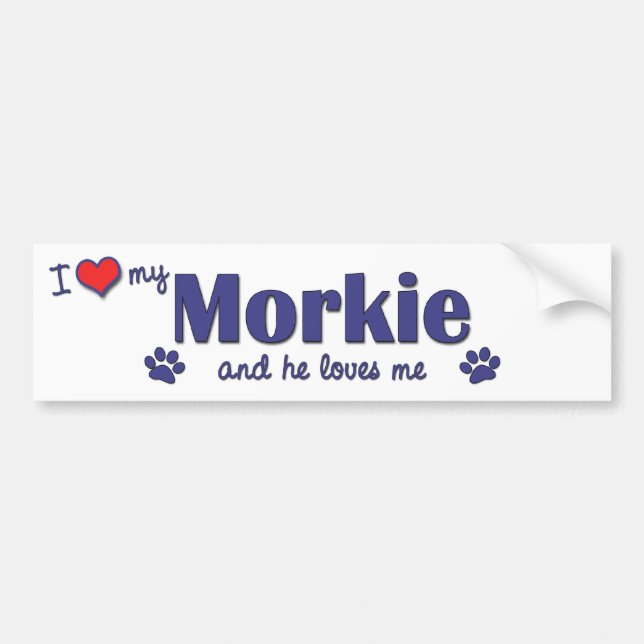 Pegatina Para Coche Amo mi Morkie (el perro masculino) (Frente)