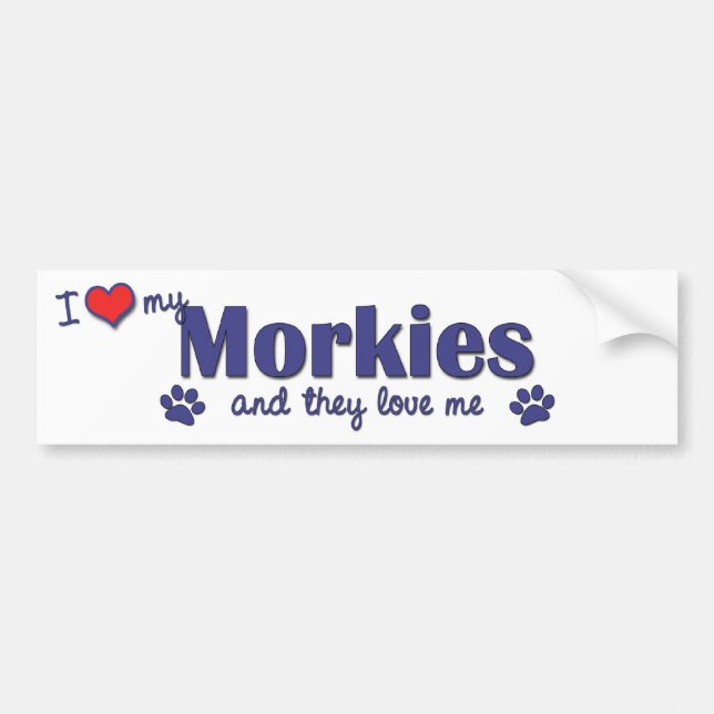 Pegatina Para Coche Amo mi Morkies (los perros múltiples) (Frente)