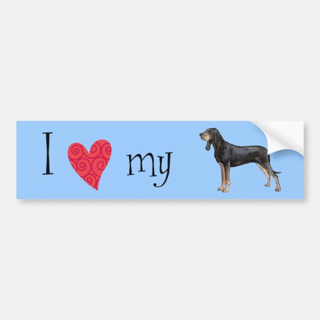 Pegatina Para Coche Amo mi negro y bronceo el Coonhound (Frente)