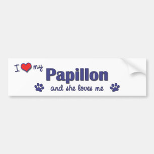 Pegatina Para Coche Amo mi Papillon (el perro femenino)