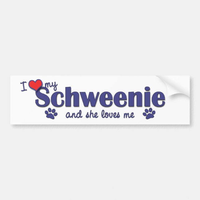 Pegatina Para Coche Amo mi Schweenie (el perro femenino) (Frente)