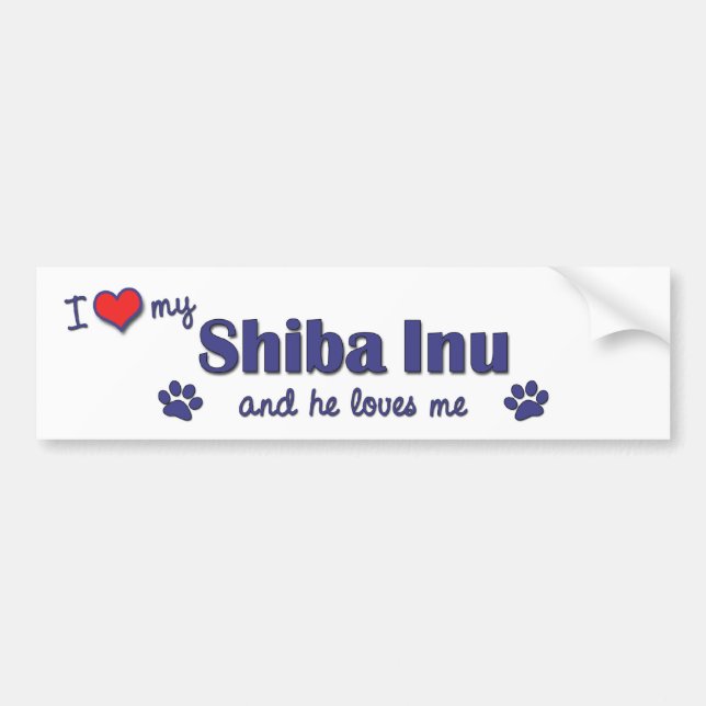 Pegatina Para Coche Amo mi Shiba Inu (el perro masculino) (Frente)